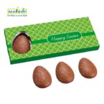 0375 Easter 3 chocolade paaseieren in platte verpakking groen relatiegeschenken Pasen Rotterdam