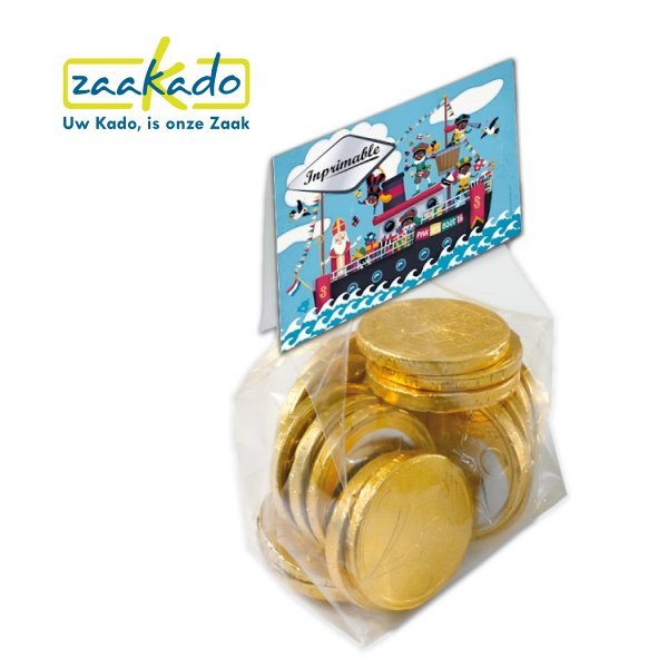 063 Sinterklaasattentie zakje met chocolade munt bedrukt met logo, ZaaKado relatiegeschenken