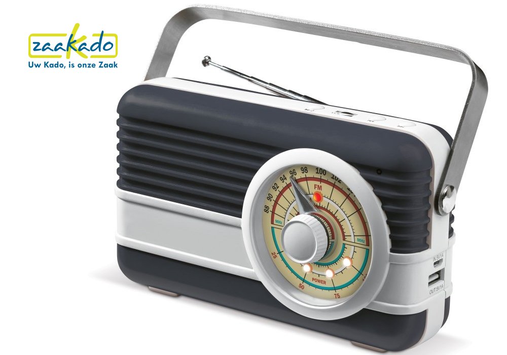 Grijze-Retro-bluetooth-speaker-powerbank-6000-mAh-en-FM-radio-hippe-Retro-gadget-relatiegeschenk-ZaaKado-Rotterdam