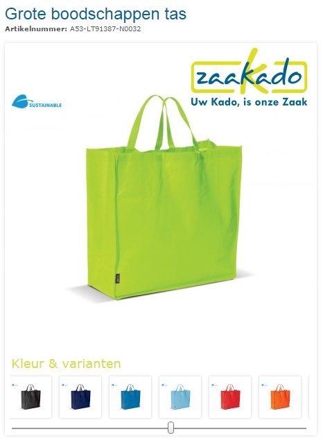 Grote boodschappen tas bedrukt met logo, ZaaKado.nl relatiegeschenken Rotterdam & promotieartikelen