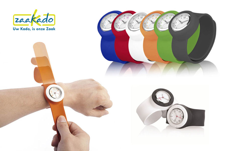 Horloge logo wijzerplaat siliconen klaparmband mannen vrouwen rood, blauw, groen, oranje, kerst cadeautip eindejaarsgeschenk Zaakado