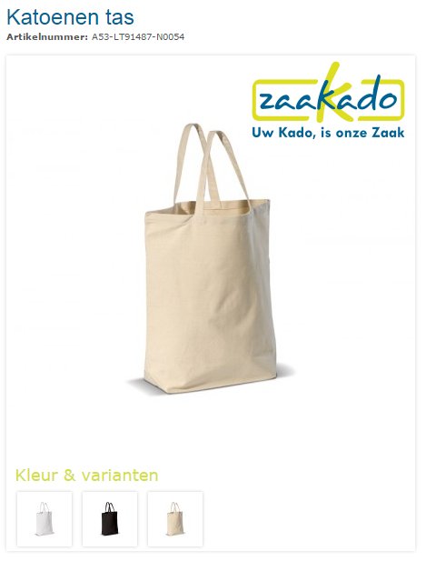 Katoenen tas, boodtassentas bedrukt ZaaKado.nl. Relatiegeschenken Rotterdam & promotieartikelen