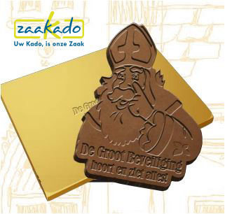 Sinterklaas chocolade in eigen vorm met logo verdiept in chocolade vanaf 100 stuk minimale afname luxe verpakt ZaaKado Rotterdam