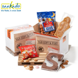 Sinterklaas chocoladegeschenken chocolade relatiegeschenk mini europallet Sinterklaas transportbedrijf verhuisbedrijf sinterklaasfeest logo ZaaKado Rotterdam