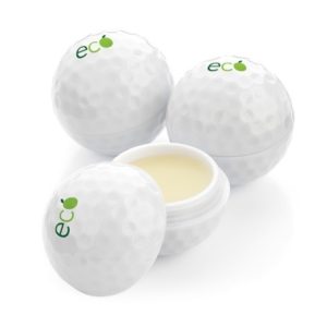 Golfbal gevuld met lippenbalsem of sunblock met uw logo voor een sportevenement of als giveaway op een golfbaan.