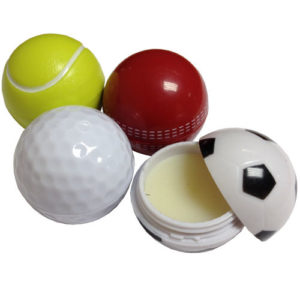 Hét sportevenement geschenk! Sportballetjes met suncare of lippenbalsem met uw logo, ZaaKado (golfbal, tennisbal, honkbal en voetbal)