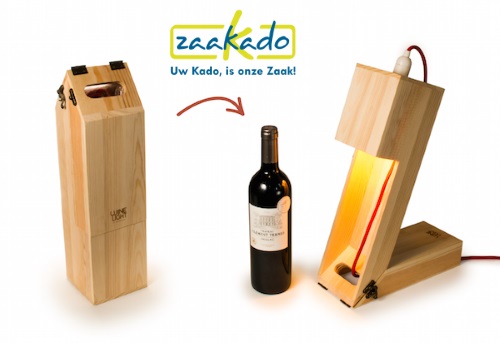 Originele houten wijnkisten ZaaKado - Kerst en eindejaarsgeschenken Kadotip TableLight / RackPack WineLight