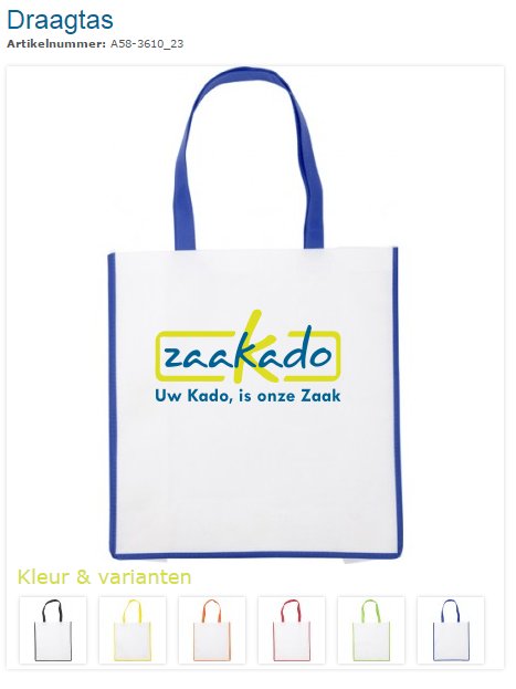 Witte draagtas, shopper, boodschappentas in veel kleuren hengsels. ZaaKado BV Relatiegeschenken Rotterdam