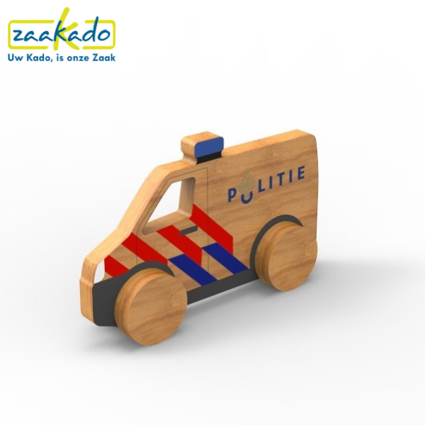 bamboe speelgoed kinderen politie auto relatiegeschenken logo personaliseren bamboe woodlane
