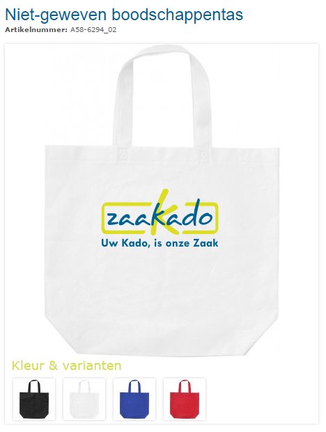 niet geweven boodschappentas, goedkope shopper bedrukt. ZaaKado BV Relatiegeschenken Rotterdam en promotieartikelen