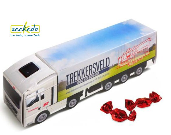 origineel vrachtwagen logo bedrukken transportsector giveaway weggevertje snoep beurs, Zaakado relatiegeschenken rotterdam