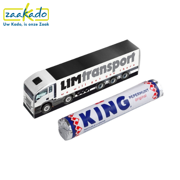 verhuiswagen, verhuizen, vrachtwagen, transport, king, bezorger, pepermunt, snoep, snoep verpakking, promotieartikel, giveaway, personaliseren, bedrukken, logo, cadeau, verhuur, zaakado, rotterdam